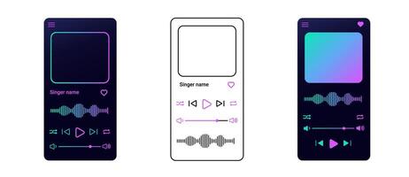 Minimal music player with gradient buttons for playback control. vector