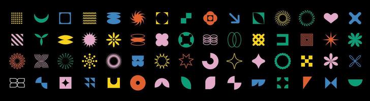 Brutalist geometric shapes with stars and minimal outlines. vector