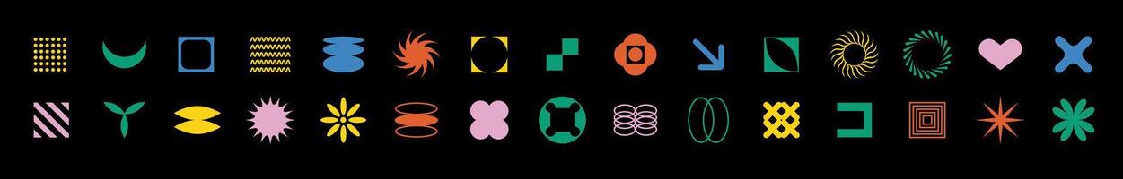 Simple geometric shapes and icons in a brutalist style. vector