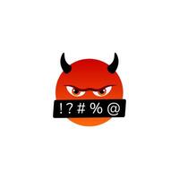 Mad red emoji with flames, anger, and censored expression for chat. vector