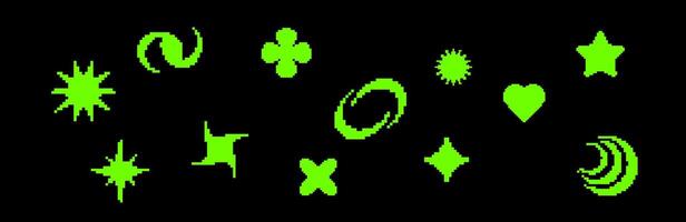 Y2K pixel icons with vintage digital shapes and tech vibes vector