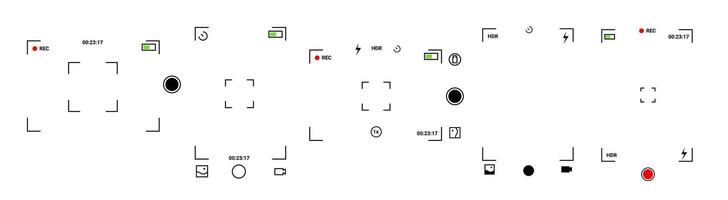 Digital camera app interface with settings and viewfinder. vector