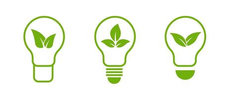 Light bulb with a green leaf symbolizing renewable energy. vector