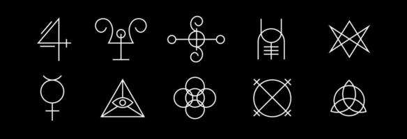 Minimalistic occult icons with sacred shapes and mystical designs. vector