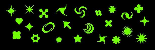 Retro pixel set with Y2K icons and vintage computer elements. vector