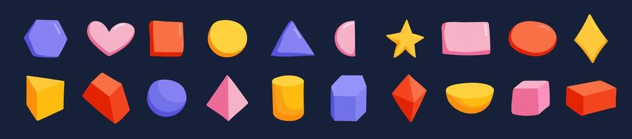 Colorful geometric shapes like squares, circles, and triangles for learning. vector