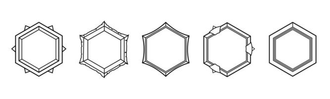 Black hexagon with mystical symbols and simple lines. vector
