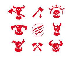 Gothic orc icon with horns and a brutal grin for fantasy designs. vector