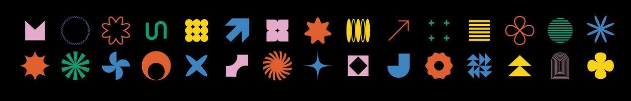 Brutalist outline shapes with stars, circles, and simple forms. vector