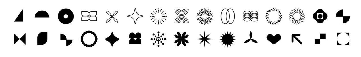 Figures in brutalist style with stars spirals and geometric forms vector