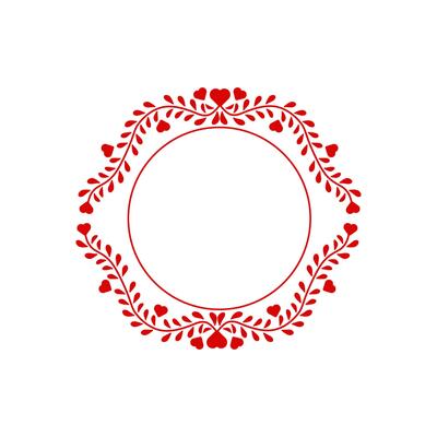 Red round frame with hearts for romantic and vintage decor.