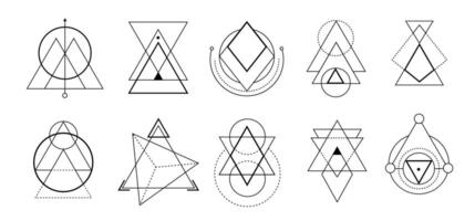 Black triangle with mystical, sacred symbols for meditation vector