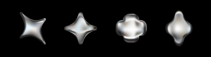 Retro chrome figures with crowns and stars in liquid form. vector