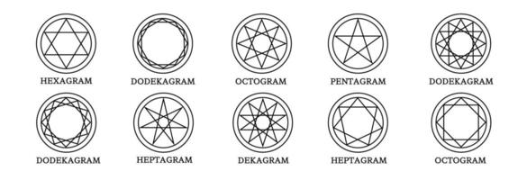Minimalistic symbols with pentagrams and sacred geometry. vector