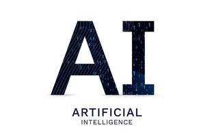AI logo with a modern digital look, featuring blue tones, binary, and neural network elements. vector