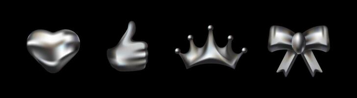 Chrome 3D shapes with stars and galaxy inspired designs vector