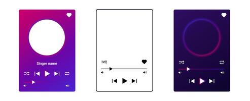 Colorful audio player UI for playlist and playback control. vector