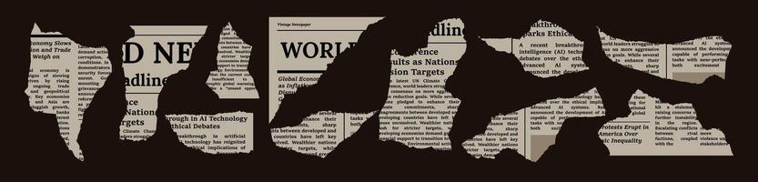 Retro newspaper collage with torn headlines and typography. vector