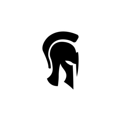 Black gladiator helmet icon for ancient and medieval battle themes.