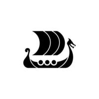 Flat Scandinavian warship with shields and a dragon motif. vector