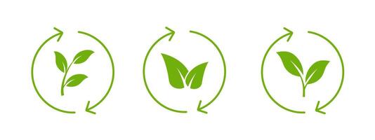 Circular green leaf icon with a loop design for eco products. vector