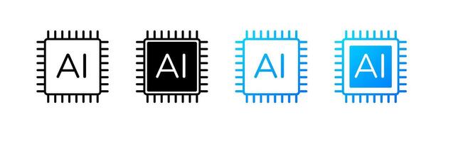 Blue AI chip logo with circuits for futuristic and modern technology. vector