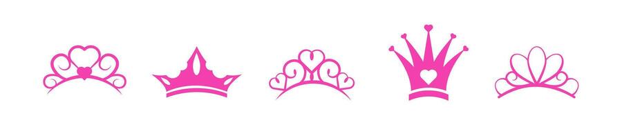 Pink tiara with diamonds and heart for royal and elegant themes. vector