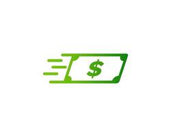 Green money icon with arrow, symbolizing fast cash flow and transactions. vector
