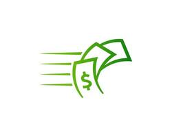 Flat green icon with dollar and arrow, symbolizing speedy payments. vector