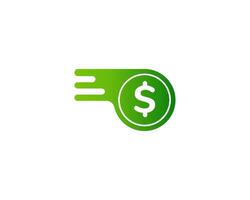 Minimalist green finance icon with arrow and dollar for quick transactions. vector