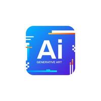 AI icon with glitch art, blue gradient, and smart chatbot design. vector