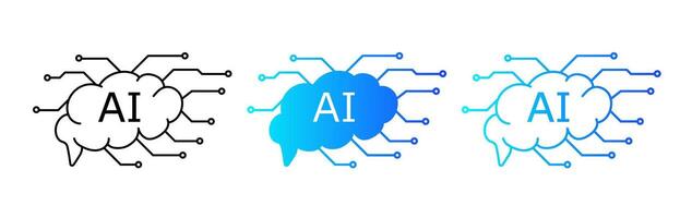 Brain shaped AI logo with circuits for innovation and tech designs. vector