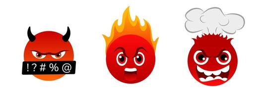 Angry red emoji with fiery head, symbolizing rage and aggressive emotion. vector