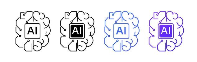 Brain shaped AI logo with circuits for futuristic technology. vector