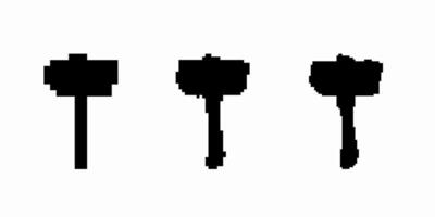 Pixelated black silhouettes of hammers on white background, abstract digital design with minimal details vector