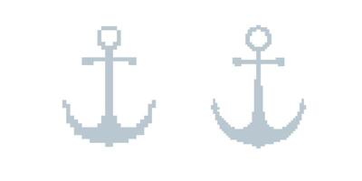 Two simple pixel anchors with crossbars in light blue vector