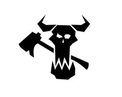 Orc icon with horns and skeletal design for brutal war themes. vector