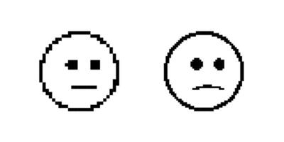 Pixel art faces with different emotions in simple black and white design vector