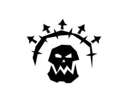 Demonic orc skull icon with horns for war and fantasy themes. vector