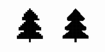 Simple pixel art tree designs with clear lines and geometric shapes in retro style vector