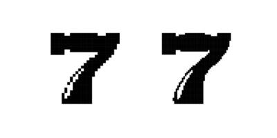 Bold number seven with elegant curved design lines in black and white, digital display style vector