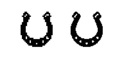 Two black pixelated horseshoes facing down with small square components on their surface vector