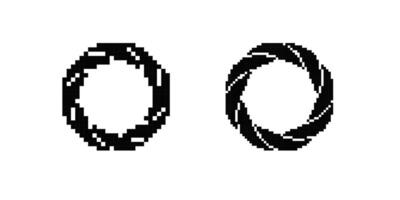 Pixel art circular patterns with geometric symmetry and bold black shapes in minimalist design vector