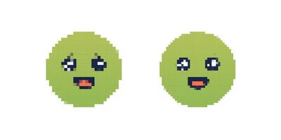 Pixel art smiley faces with varied expressions and simple design elements vector