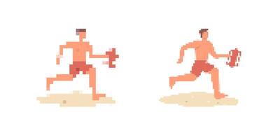 Pixelated runners in motion with unique stylized forms and expressive dynamic postures vector