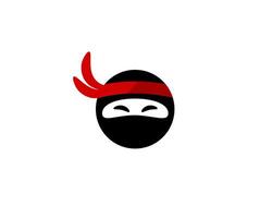 Ninja face with red headband and white eyes on simple black and white design vector
