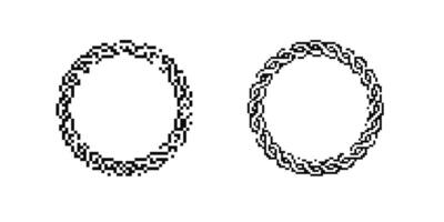Two simple black pixel art wreaths with basic geometric patterns on display vector