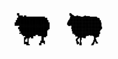 Silhouettes of two sheep with simplified shape and blocky appearance vector