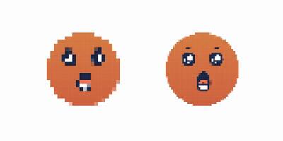 Pixel art surprised faces with expressive eyes and open mouths in orange tones vector