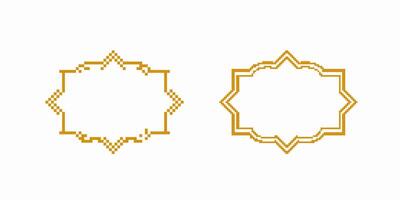 Ornamental pixel patterns in gold display symmetrical geometric designs with intricate borders vector